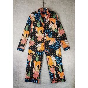 Room Service Pajama Set Womens XXL Black Tiger Floral Sleepwear Lounge Comfy NWT